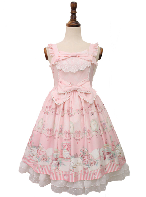 Aristocratic Cat Printing Bowknot Classic Lolita Sling Dress