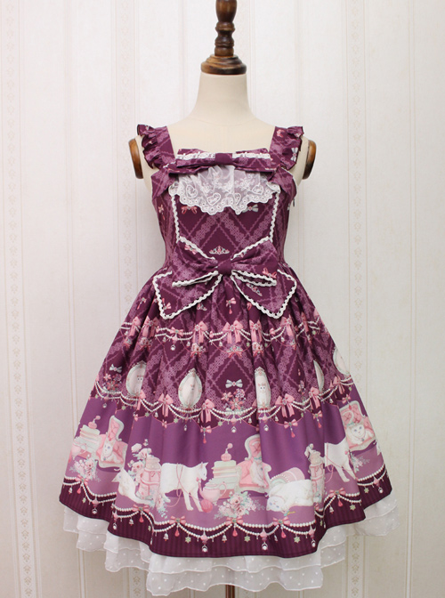 Aristocratic Cat Printing Bowknot Classic Lolita Sling Dress