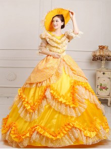 Yellow Satin Lace Lolita Prom Dress