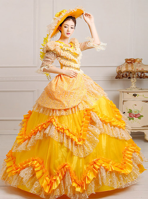 Yellow Satin Lace Lolita Prom Dress