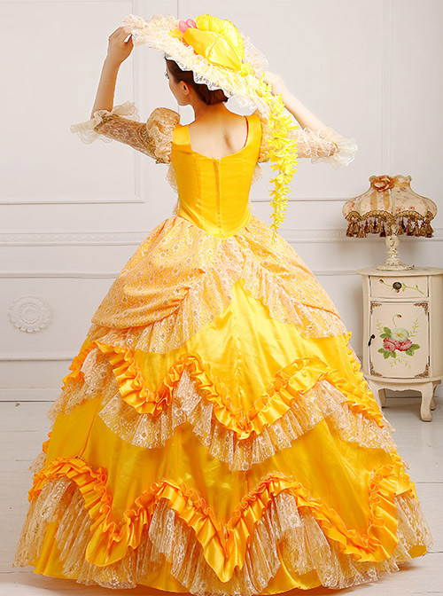 Yellow Satin Lace Lolita Prom Dress