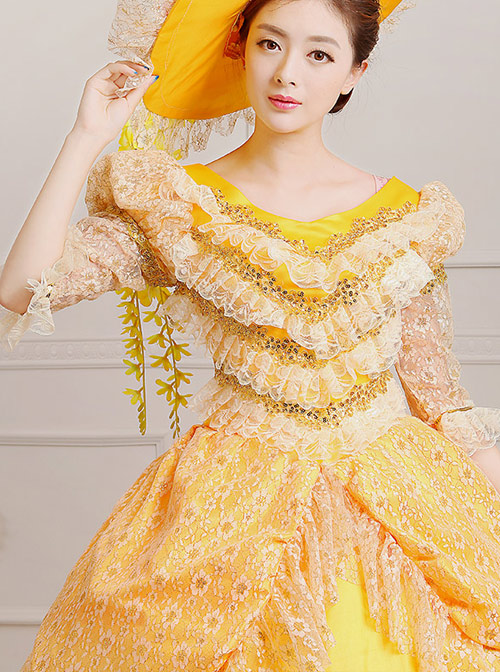 Yellow Satin Lace Lolita Prom Dress