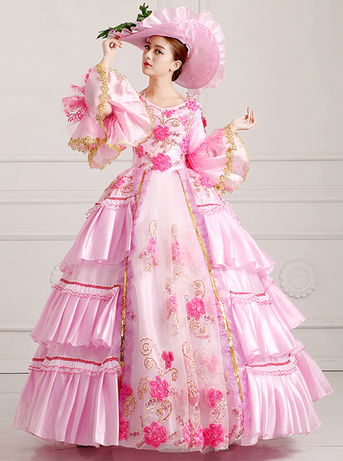 Palace Style Pink Flower Embroidery Lolita Prom Dress