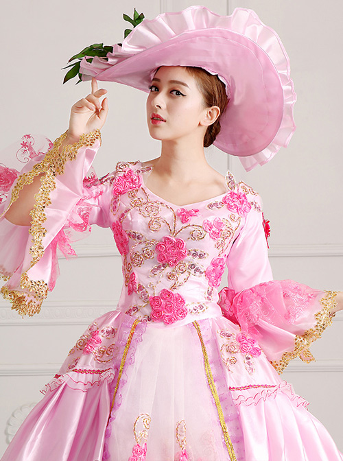 Palace Style Pink Flower Embroidery Lolita Prom Dress