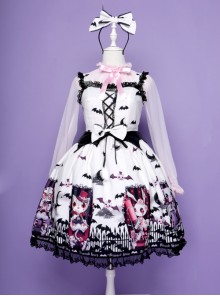 Halloween Dark Bat Coffin Printing Lace Gothic Lolita Sling Dress