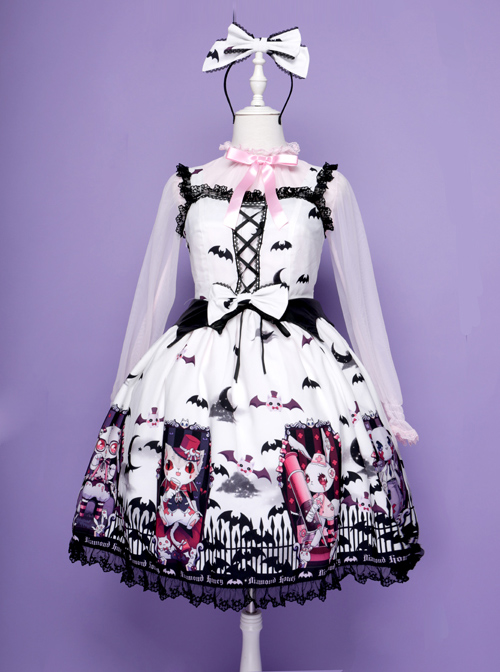 Halloween Dark Bat Coffin Printing Lace Gothic Lolita Sling Dress