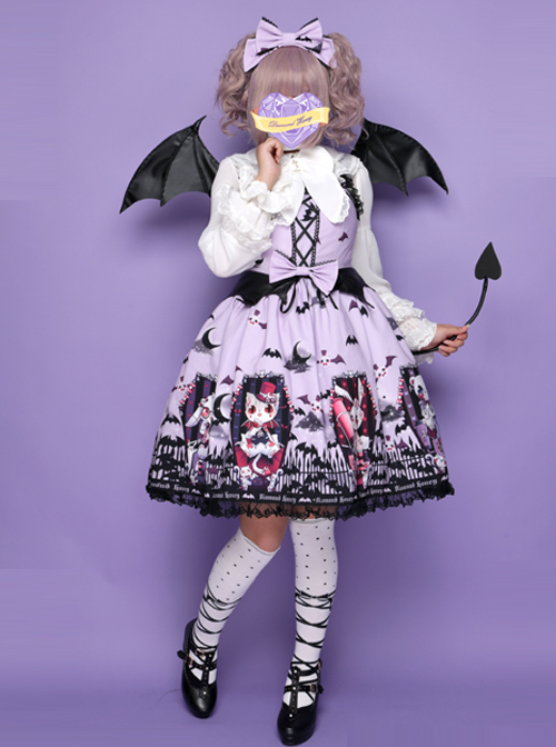 Halloween Dark Bat Coffin Printing Lace Gothic Lolita Sling Dress
