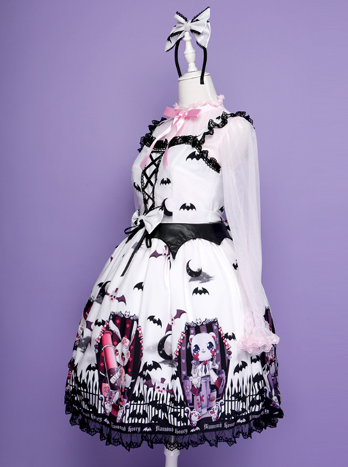 Halloween Dark Bat Coffin Printing Lace Gothic Lolita Sling Dress