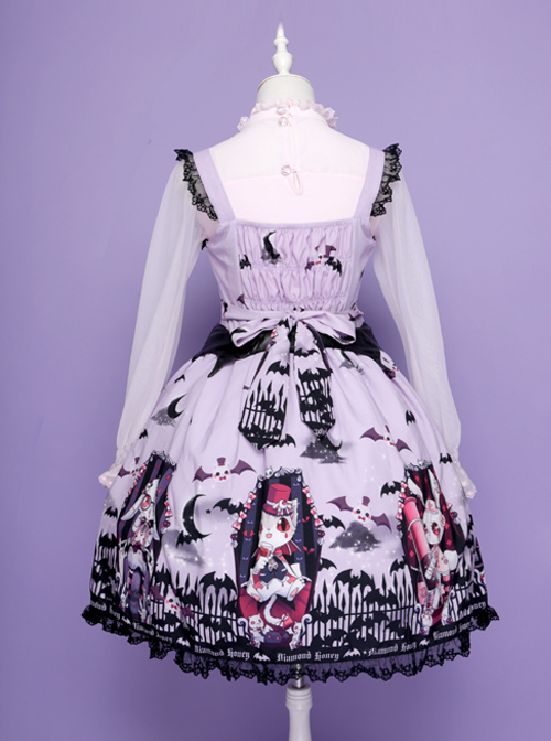 Halloween Dark Bat Coffin Printing Lace Gothic Lolita Sling Dress