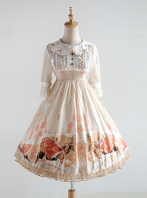 Elegant Printing Doll Collar Classic Lolita Short Sleeve Dress