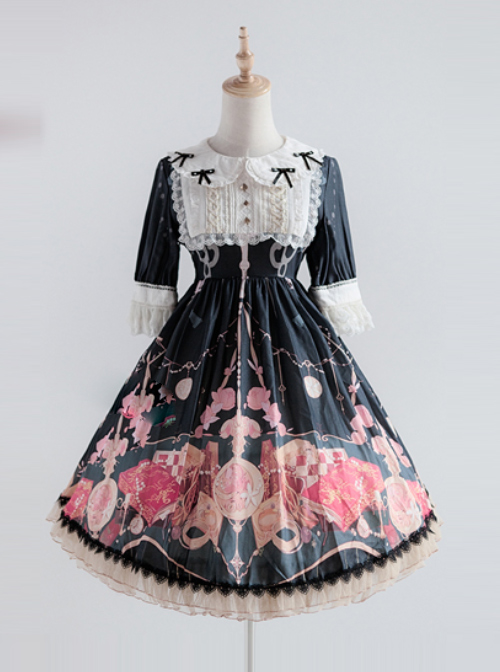 Elegant Printing Doll Collar Classic Lolita Short Sleeve Dress