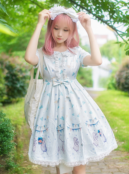 Cute Lop-eared Rabbit Printing Sweet Lolita Short Sleeve Dress