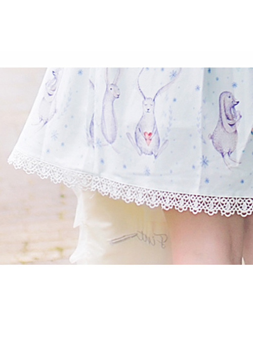 Cute Lop-eared Rabbit Printing Sweet Lolita Short Sleeve Dress