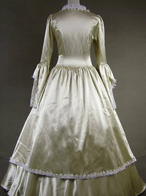 Victorian Palace Style Champagne Bowknot White Lace Lolita Prom Dress