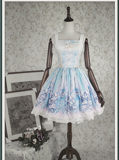 Bunny Alice printing Chiffon Lolita Sleeveless Dress Version I