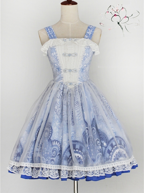 Chinese Style Embroidery Lace Qi Lolita Sleeveless Dress