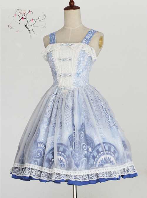 Chinese Style Embroidery Lace Qi Lolita Sleeveless Dress