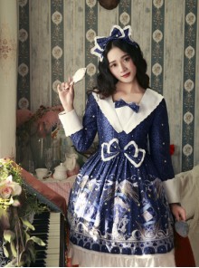 Magic Tea Party Starry Sky City Series Printing Long Sleeve Classic Lolita Dress