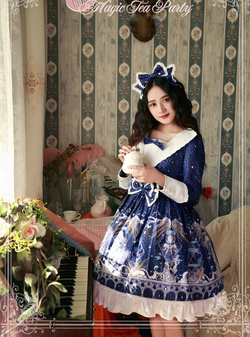 Magic Tea Party Starry Sky City Series Printing Long Sleeve Classic Lolita Dress