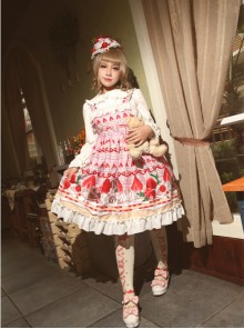 Magic Tea Party Strawberry Chocolate Series High Waist Printing Sweet Lolita Sling Dress