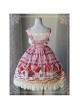 Magic Tea Party Strawberry Chocolate Series High Waist Printing Sweet Lolita Sling Dress