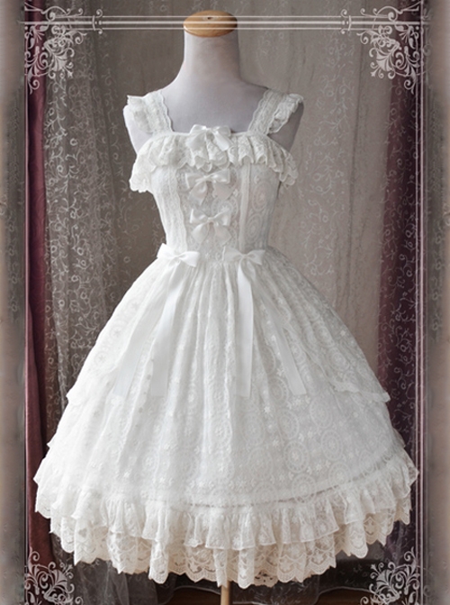 Magic Tea Party Alina Series White Lace Embroidery Classic Lolita Sling Dress