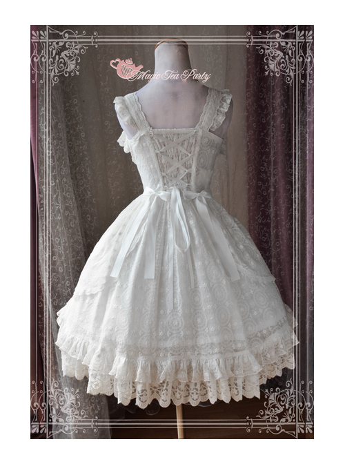 Magic Tea Party Alina Series White Lace Embroidery Classic Lolita Sling Dress