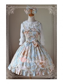 Magic Tea Party Veronica Series Light Blue Elegance Printing Classic Lolita Sling Dress