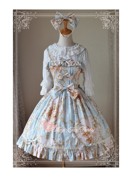 Magic Tea Party Veronica Series Light Blue Elegance Printing Classic Lolita Sling Dress