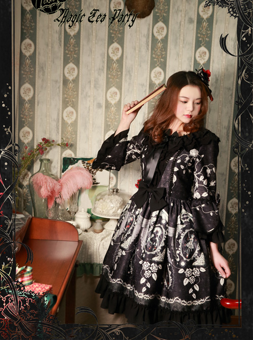 Magic Tea Party Seven Crimes Series Printing Trumpet Sleeve Classic Lolita Dress