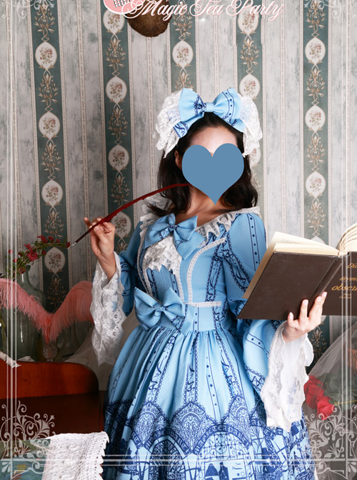 Magic Tea Party Western Style Dress Workshop Series Printing Long Puff Sleeve Classic Lolita Dress