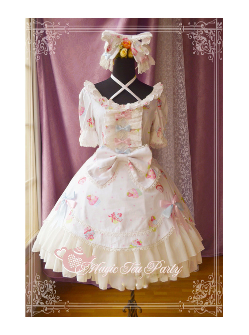 Magic Tea Party Sweet Cake Party Series Cute Printing Short Sleeve Sweet Lolita Dress