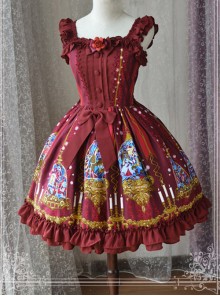 Magic Tea Party Beauty And Beast Series Printing Sweet Lolita Sling Dress