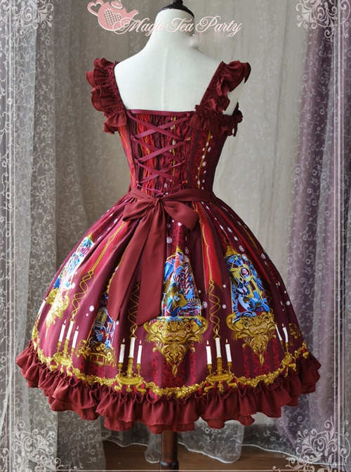 Magic Tea Party Beauty And Beast Series Printing Sweet Lolita Sling Dress