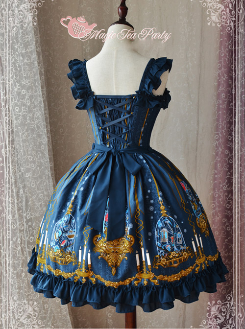 Magic Tea Party Beauty And Beast Series Printing Sweet Lolita Sling Dress