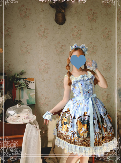 Magic Tea Party The Squirrel Couple's Afternoon Series Printing Sweet Lolita Sling Dress