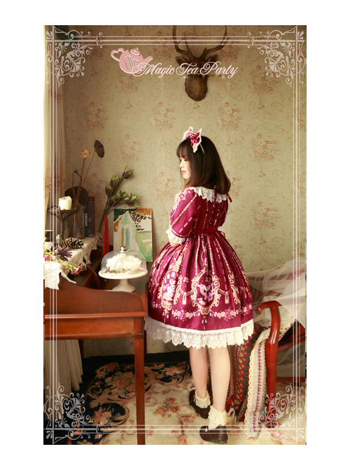 Magic Tea Party Flower Fairy Series Printing Classic Lolita Half Sleeve Dress
