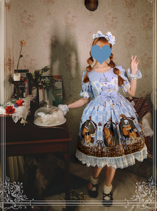 Magic Tea Party The Squirrel Couple's Afternoon Series Printing Short Sleeve Sweet Lolita Dress