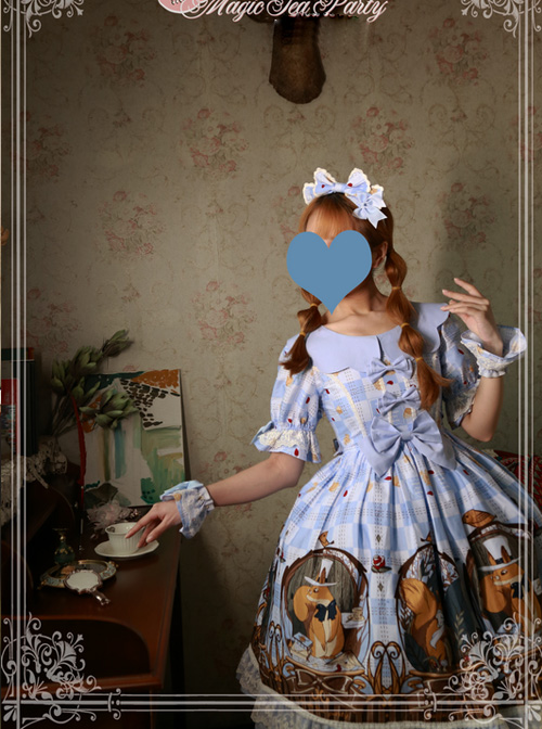 Magic Tea Party The Squirrel Couple's Afternoon Series Printing Short Sleeve Sweet Lolita Dress