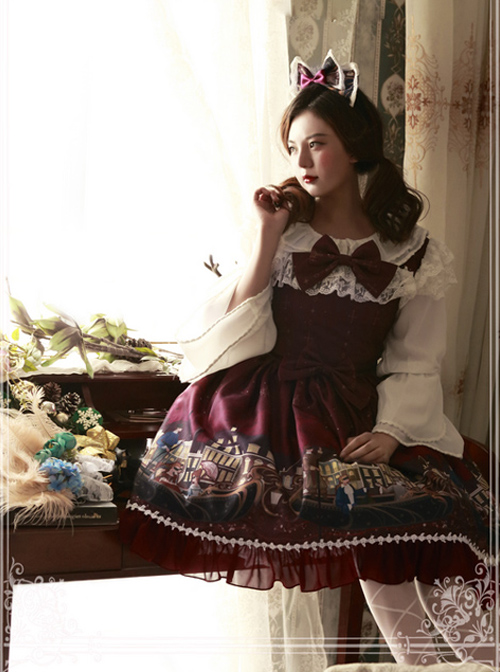 Magic Tea Party Gondola Series Printing Sweet Lolita Sling Dress