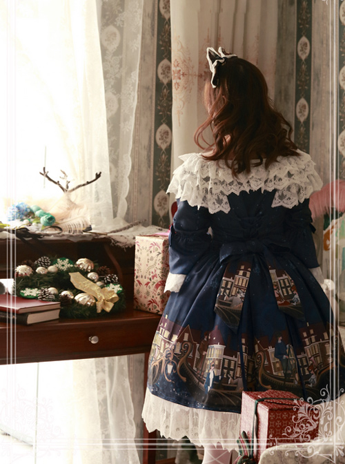 Magic Tea Party Gondola Series Printing Sweet Lolita Trumpet Sleeve Dress