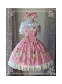 Magic Tea Party Gift Bear Series Printing Lace Cotton Sweet Lolita Sling Dress