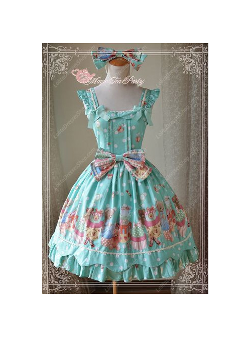 Magic Tea Party Gift Bear Series Printing Lace Cotton Sweet Lolita Sling Dress