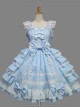 Cotton White Lace Bowknot Blue Sweet Lolita Sling Dress