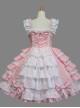 Cotton White Lace Bowknot Blue Sweet Lolita Sling Dress