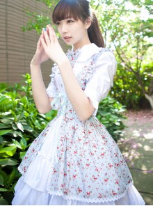 Pastoral Style Fake Two Pieces Floral Prints Sweet Lolita Short Sleeve Dress