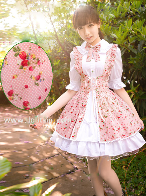 Pastoral Style Fake Two Pieces Floral Prints Sweet Lolita Short Sleeve Dress