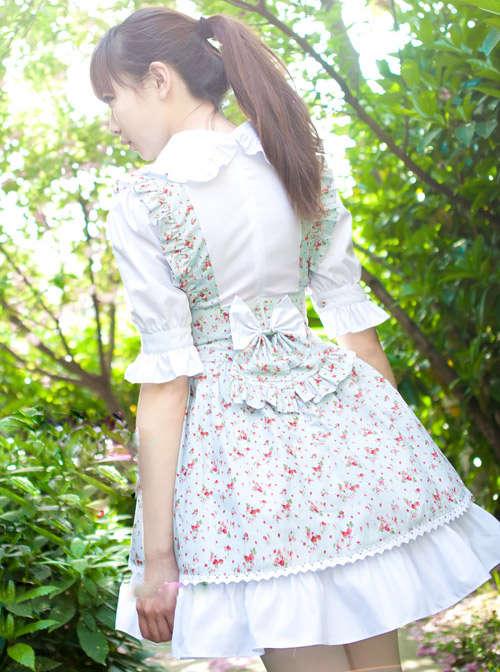 Pastoral Style Fake Two Pieces Floral Prints Sweet Lolita Short Sleeve Dress