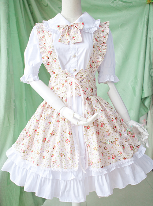 Pastoral Style Fake Two Pieces Floral Prints Sweet Lolita Short Sleeve Dress