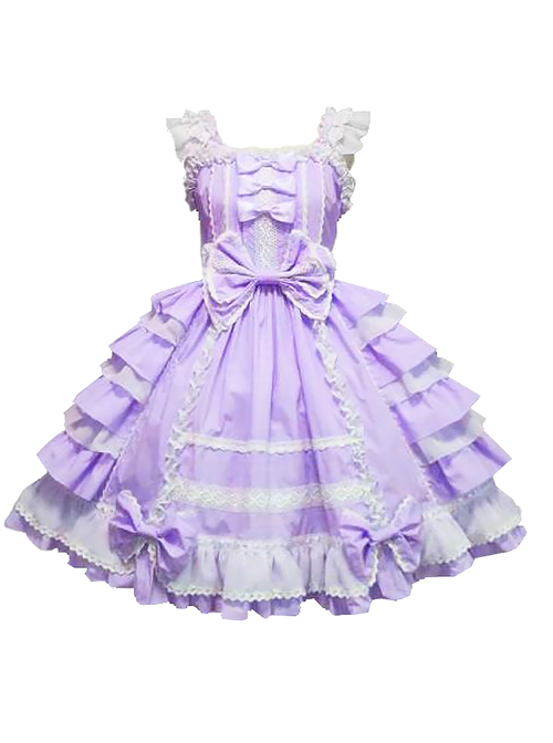 White Lace Bowknot Purple Sweet Lolita Sling Dress